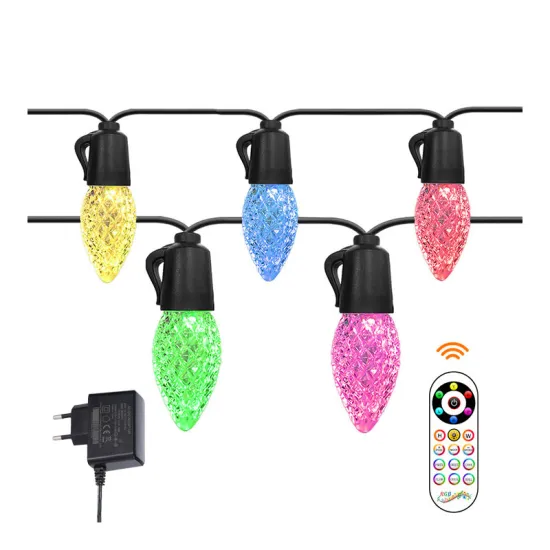 Outdoor Festoon Lighting: Warm White LED String Lights with RGB C35 Lamp Holders and Remote Control