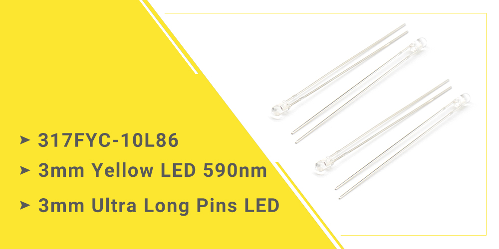 317FYC-10L86 3mm LED Long Leg 590nm Yellow LED 595nm Amber LED