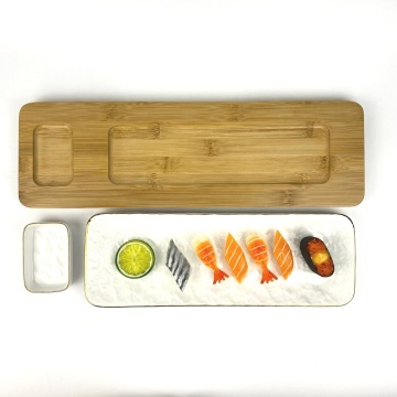 High-End White Gold Rim Steak Spaghetti Sushi Plate for Weddings and Parties