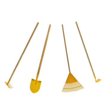 Sturdy Steel Head Kids Garden Tool Toy Set with Real Wood Long Handles