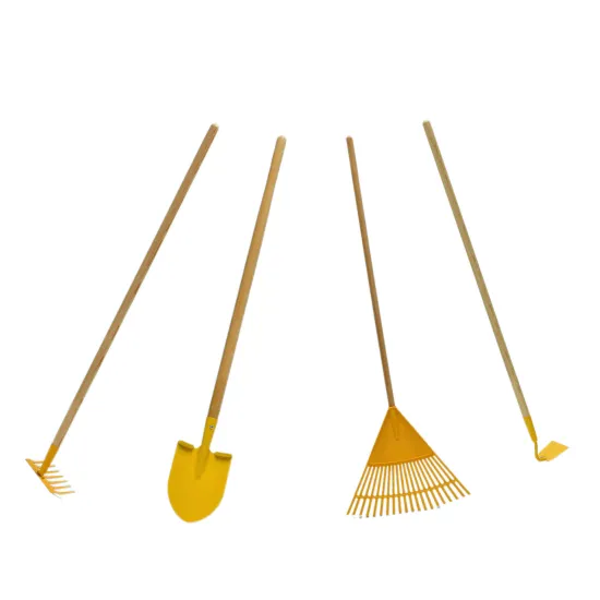 Sturdy Steel Head Kids Garden Tool Toy Set with Real Wood Long Handles