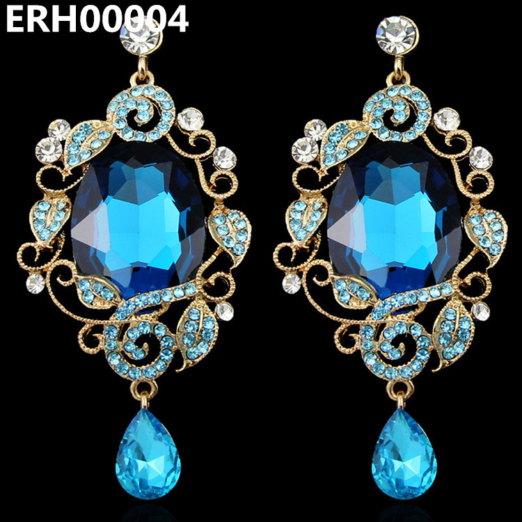 Retro Blue Crystal Drop Earrings For Women