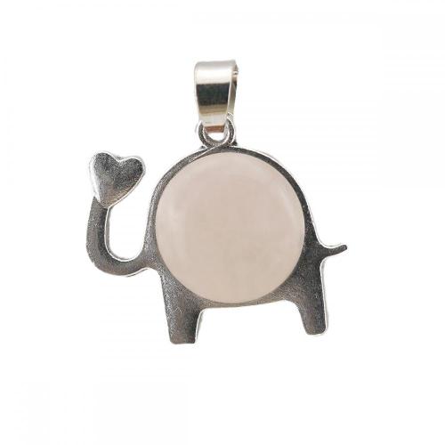 Gemstone Crystal Elephant Pendant Zinc Alloy Natural Stone Pendant Quartz Crystal Charm Pendants for DIY Jewelry Making