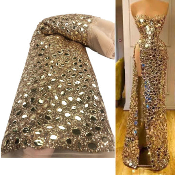 Afrikanische Hochzeitskleid Spitze Stoff Gold Big Pailletten Stoff