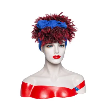 Wholesale vendors headband wigs ombre burgundy to red kinky curly heat resistant headband synthetic hair wigs for black women