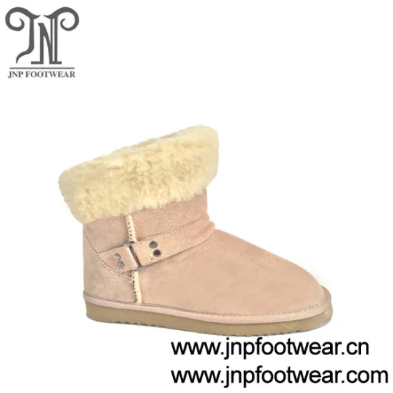 Ankle style women fur lined leather snow boots