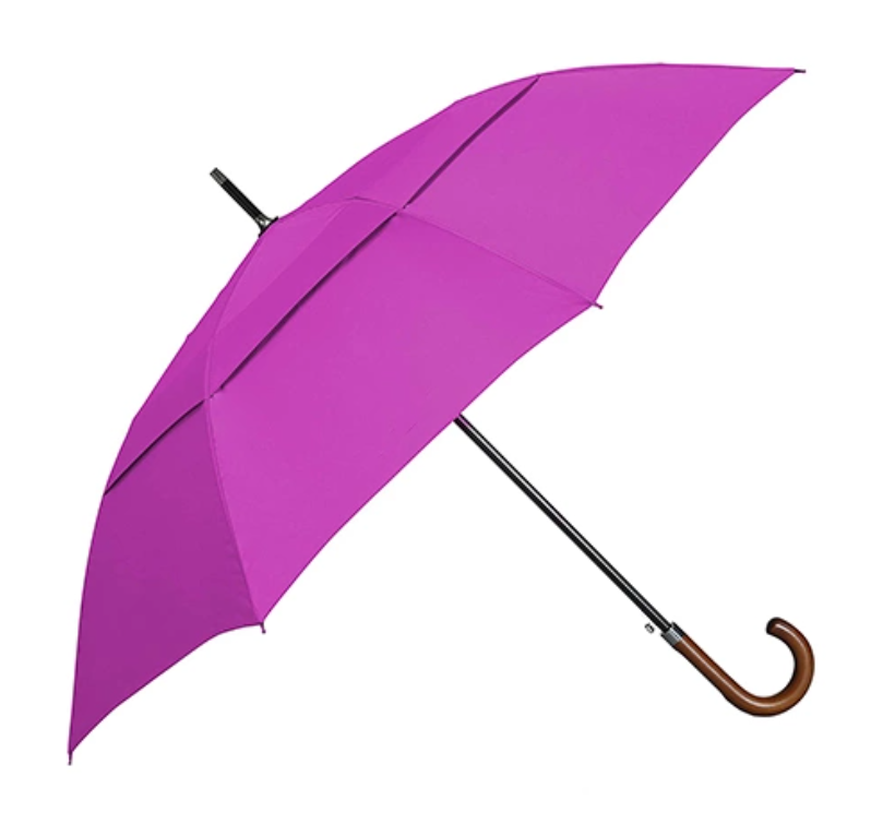 Pink lady holding umbrella