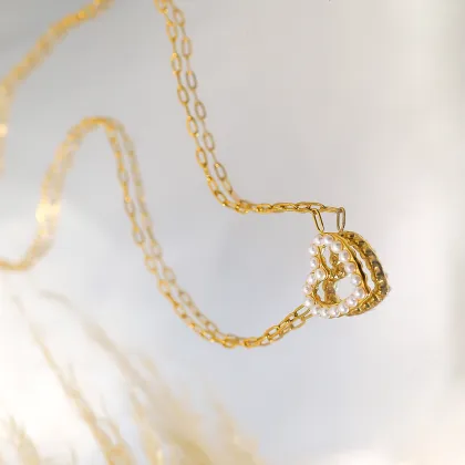 Pearl Love Pendant Necklace Titanium Steel Clavicle Chain