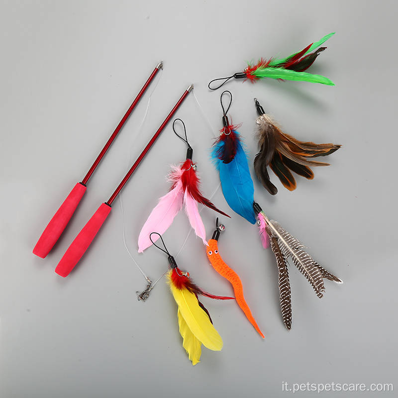 Riemutioni di piume Feather Teaser Retrable Pole Cat Toy