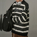 Custom Crew Neck Black And White Striped Sweatshirt