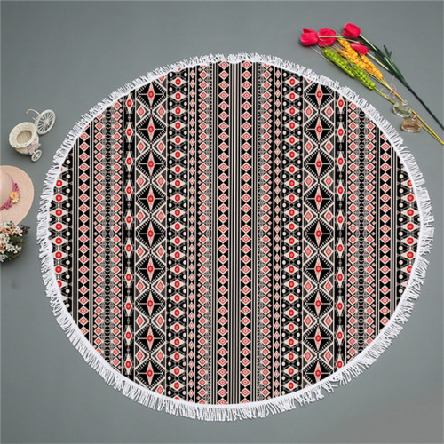 Custom Mandala Printed Round Cotton Towel With Tassels