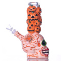 Pumpa de abóbora desenhada à mão e copo de vidro colorido de crânio, fofo de halloween abóbora, tubo de água de vidro borossilicato com tigela de 14 mm