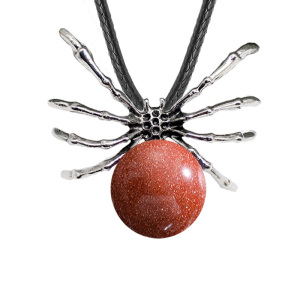 Red Goldstone 16MM Ball Antique Silver Spider Pendant (47x40mm) Necklace 45cm Black Cord