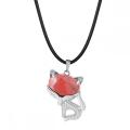 Cherry Quartz Luck Fox Necklace for Women Men Healing Energy Crystal Amulet Animal Pendant Gemstone Jewelry Gifts