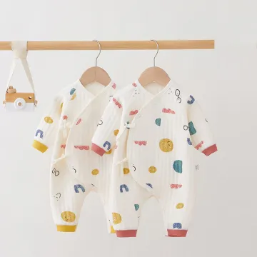 100% Cotton Newborn Long Sleeve Romper - Keep Warm Baby Clothes with Buttons