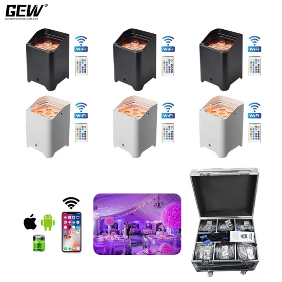 6pcs Flight Case Wireless Battery Uplights LED Par Lights for Wedding Bar