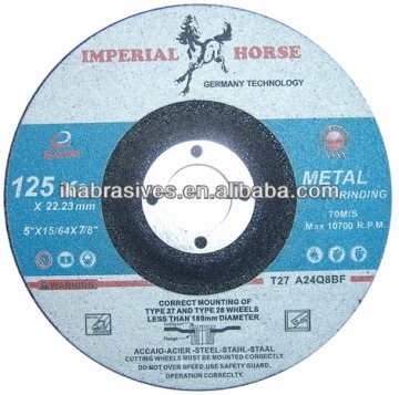 T27 abrasive depressed center grinding wheels,125X6X22.23MM,70M/S