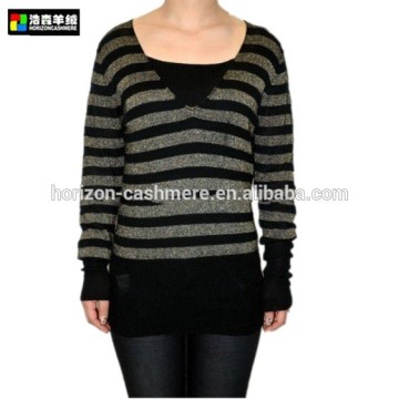 Women V Neck Cashmere Sweater, Women Striated Pullover Sweater