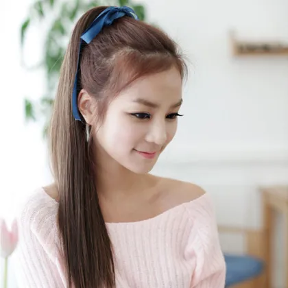Ainizi High Quality Super Soft 60cm Long Straight Matte Synthetic Hair Bandage Ponytails for Women