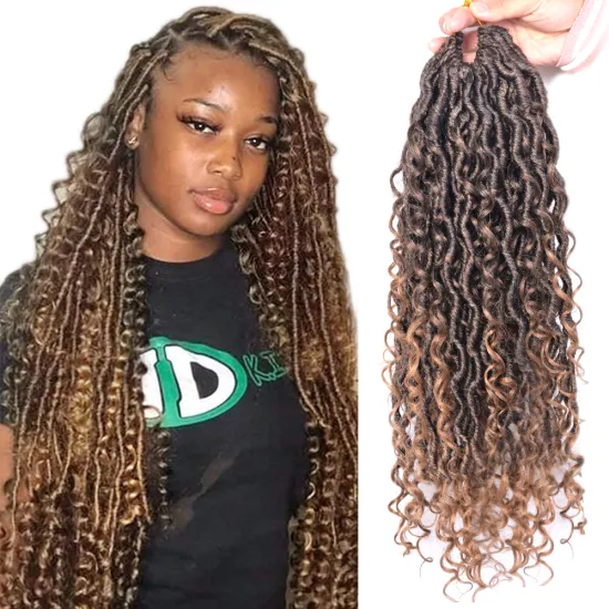 Wholesale Faux Locs Wavy With Curly River Braids Hair 14"/18" Goddess Ombre Prestretched Synthetic Braiding Hair Extensions