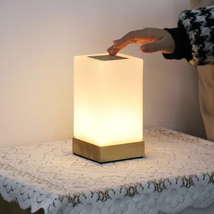 High-Tech Wooden Base Touch Control Desk Lamp with Glass Shade