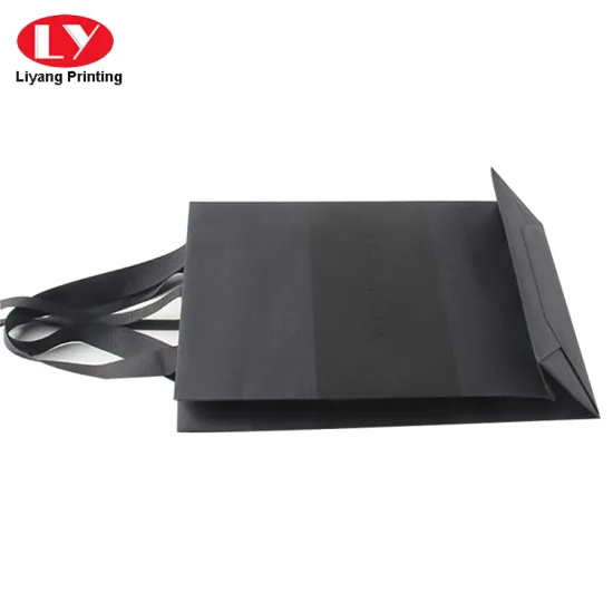 Branded Logo Black Paper Bag With Ribbon
