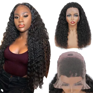 Deep Wave Swiss Lace Frontal Wig 10-30 Inch Glueless Lace Front Wigs Natural Black Human Hair Wigs for Black  Women