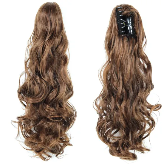 Wholesale Grey Curl Natural Wave Claw-Clip Drawstring Ponytail Extension Hairpiece Synthetic Hair Ponytails For Women Girl