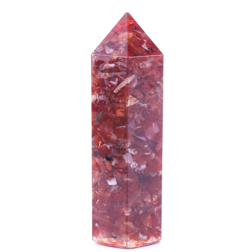 Natural crystal seven chakra aogen energy large hexagonal column ornament seven color wheel single pointed column multicolor