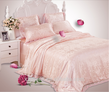 19mm Luxurious pink jacquard silk bed sheet/silk flat sheet /silk duvet cover