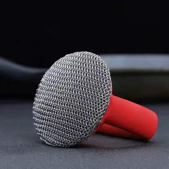 Red Stainless Steel Chainmail Scrubber with Handle