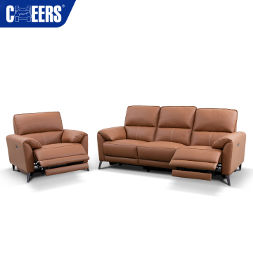 MANWAH 3+1 Seater Luxury Genuine Leather Power Reclining Sofa Set for Living Room