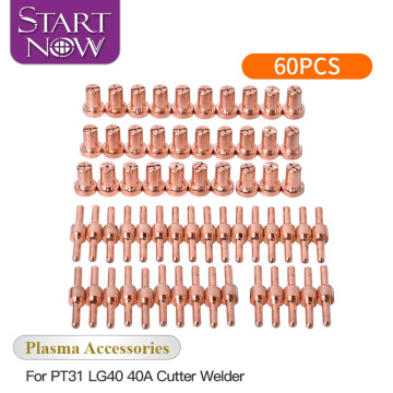 60pcs PT -31 40A Plasma -Düse Lange Elektroden Fackelkits - PT31 LG40 Plasmaschneiderzubehör