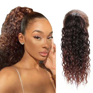 Wholesale Customized Packaging Kanekalon Drawstring Synthetic Hair Kinky Curly Ponytail Extensions and Clip-ins