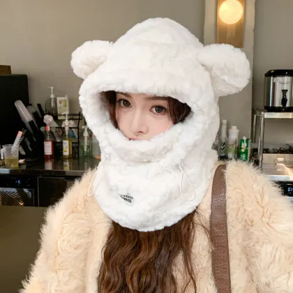 Cute Cartoon Bear Ear Cap Hat - Warm Thickened Ear Protection Hat for Women and Girls