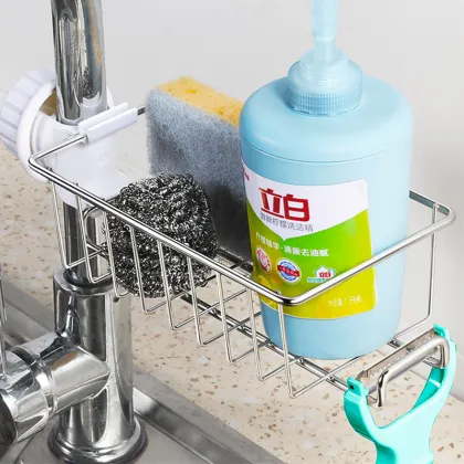 Faucet Stainless Steel Metal Storage Racks Adjustable Sink Sponge Draining Rack Kitchen