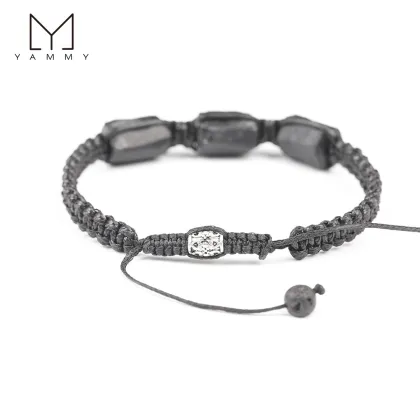 Boho Style Adjustable Black Tourmaline Beaded Bracelet