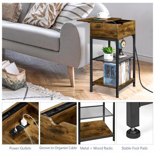 Wooden Storage Rack Industrial Slide Bedside Table Nightstand with Storage Shelf Factory