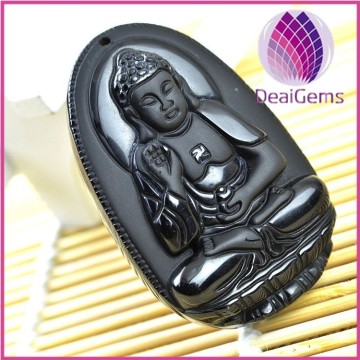 2015 fashion black carved buddha obsidian pendant