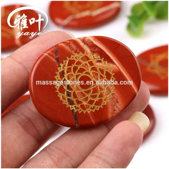 Natural Red Jasper Chakra Laser Engraving Palm Stones
