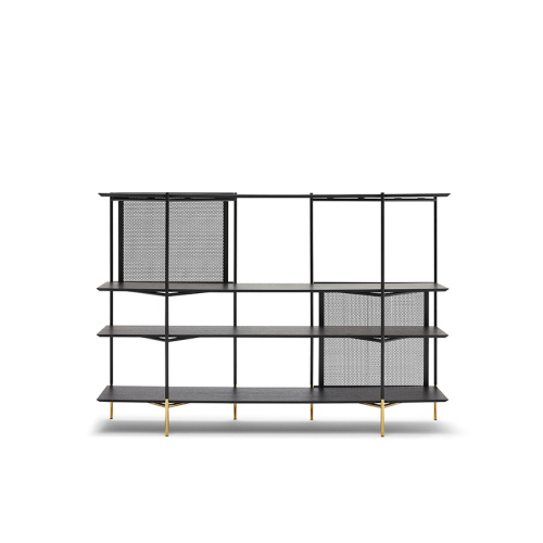 Tempered Glass Display Bookshelf Stainless Steel Black Painted Titanium Iron Bookcase Manufactory