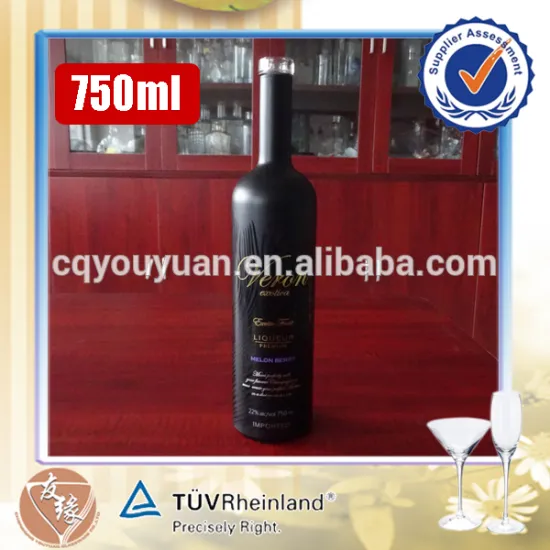 Unique 750ml cork top matte black glass bottles for liquor
