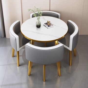 Modern Casual Solid Wood PU Leather Office Table for Apartment Dining Room Sets - Round Shape
