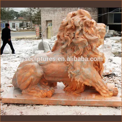 Western sunset red marble lion sitting lion decorative outside the gate