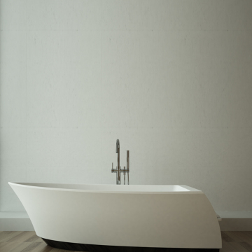Freestanding Boat-Shaped Resin Bathtub with Cabinet in Artificial Matt Stone Finish