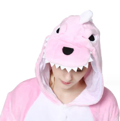 Flannel Pink Dinosaur Cartoon Animal Onesie Pajamas for All Ages
