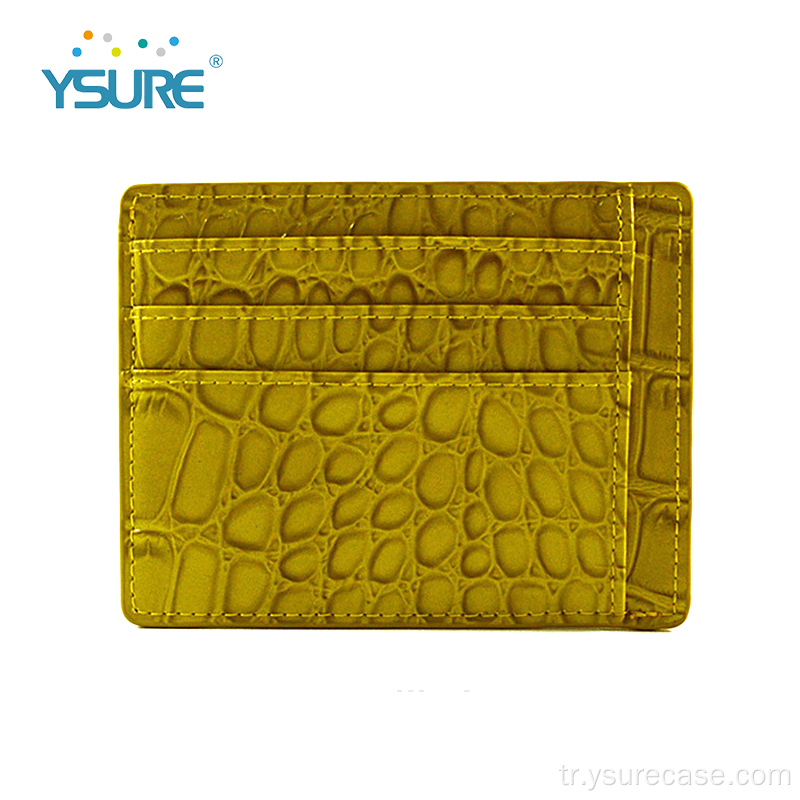 Sarı timsah deri kart tutucu cüzdan