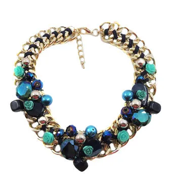 Seven flowers statement necklace, gold plating finished