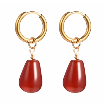 Pandahall Teardrop Natural Carnelian Beads Huggie Hoop Earrings