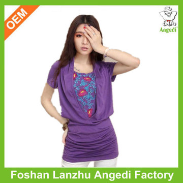 National Style Embroidering Flower T-Shirt purple